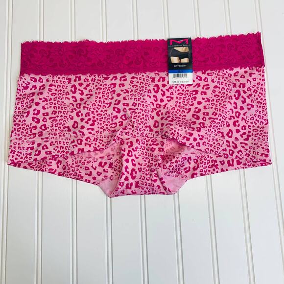 NWT Maidenform Boyshort Underwear Panties Hot Pink Animal Print Lace Sz XL 8 - Picture 1 of 5